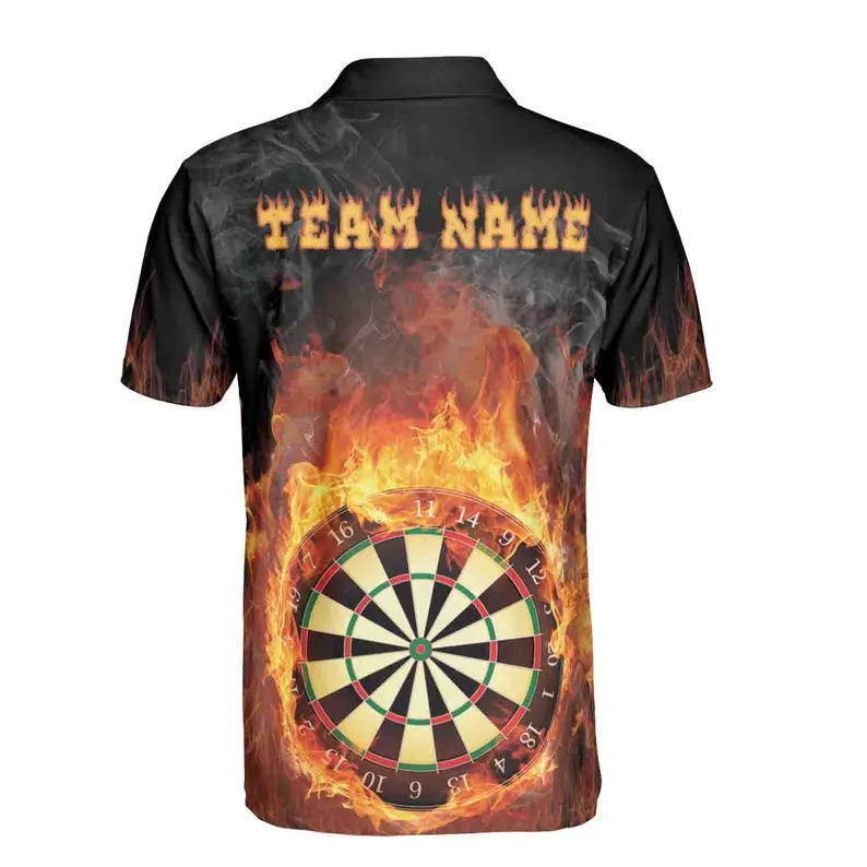 Customize Name Darts Board Flaming Eagle Black 3D Men's Polo Shirt