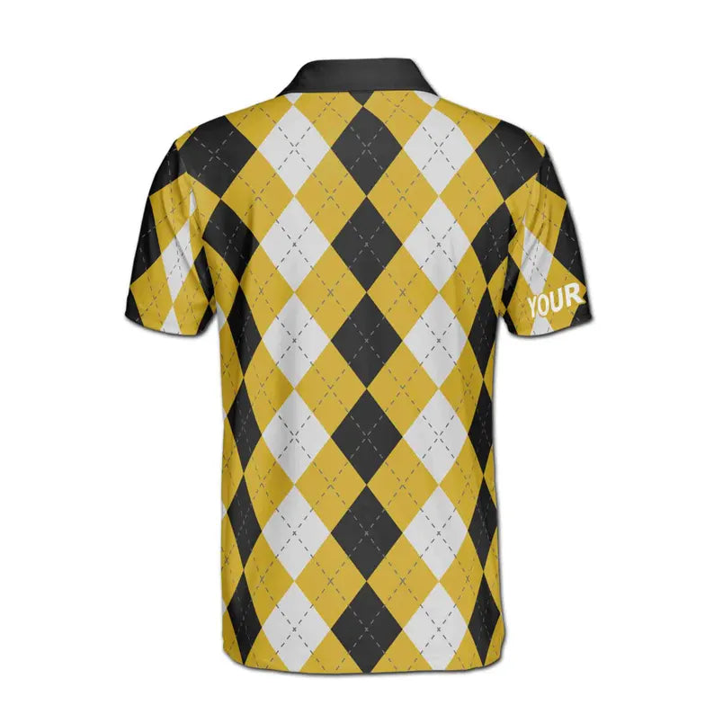 Customize Name Argyle Pattern Yellow Black White 3D Men's Polo Shirt