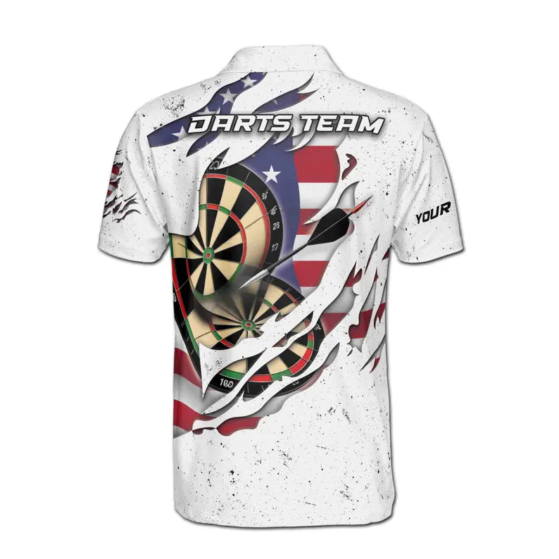 Customize Name Darts Board USA Flag White 3D Men's Polo Shirt