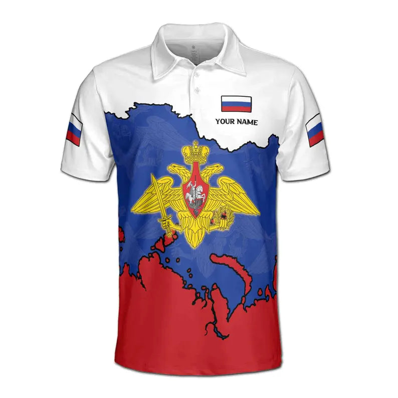 Customize Name Russia Flag Coat of Arms White Blue Red 3D Men's Polo Shirt