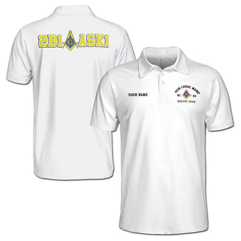 Customize Name Freemason Masonic 2B1ASK1 White 3D Polo Shirt