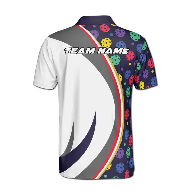 Customize Name Pickleball Wings Colorful Pattern White Dark Blue 3D Men's Polo Shirt