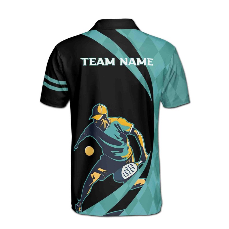 Customize Name Pickleball Paddle Player Black Teal 3D Men's Polo Shirt