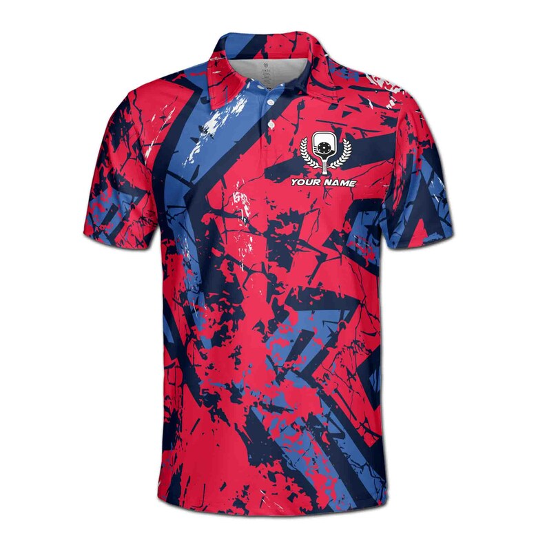 Customize Name Pickleball Paddle Olive Wreath Grunge Red Blue 3D Men's Polo Shirt
