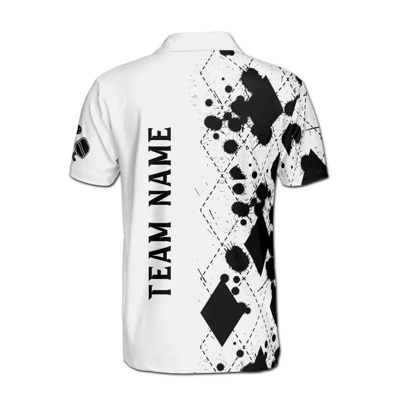 Customize Name Pickleball Paddle Ink Drop White Black 3D Men's Polo Shirt