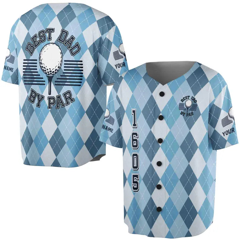 Best Dad By Par Baseball Jersey, Personalized Name Number Shirt, Golf Dad Gift, Custom Sports Jersey for Father, 3D Baseball Jersey Shirt