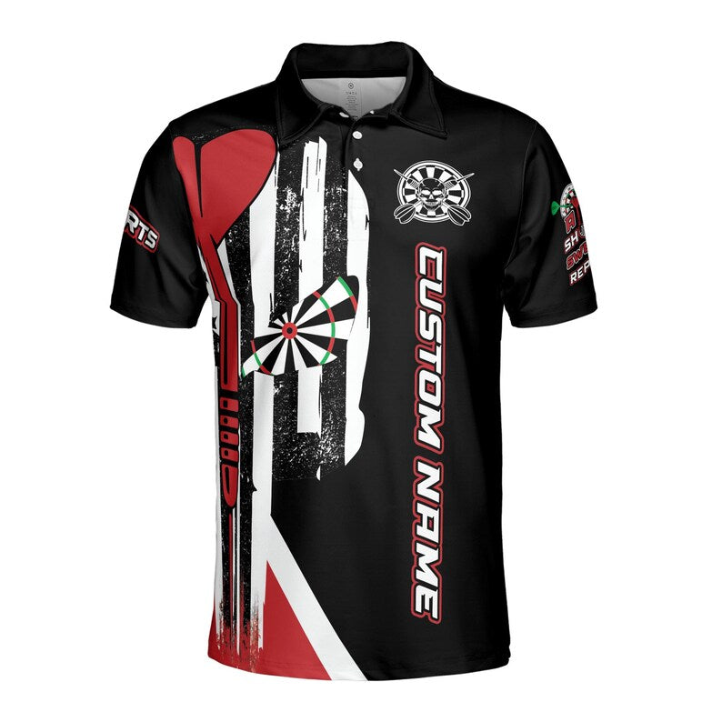 Customize Name Darts Aim Shoot Swear Repeat Black White Red 3D Men's Polo Shirt