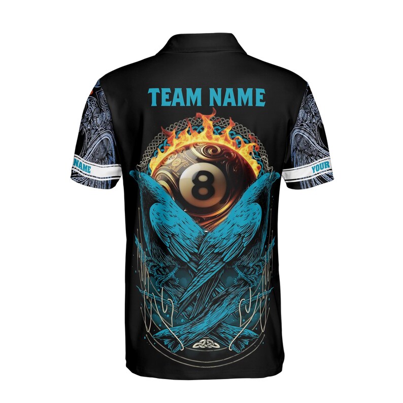 Customize Name Billiard Balls Ravens Fire Black Blue 3D Men's Polo Shirt