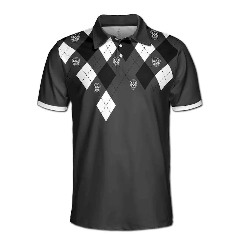 Pickleball Paddle Skull Never Underestimate An Old Man Black White 3D Men's Polo Shirt