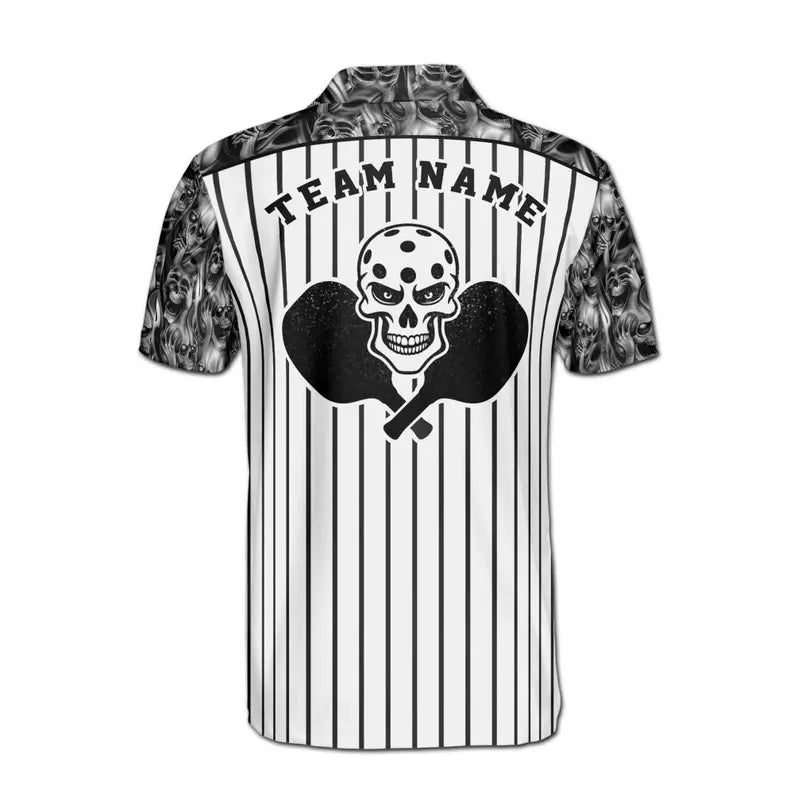 Customize Name Pickleball Paddle Grim Reaper Pattern Black White 3D Men's Polo Shirt