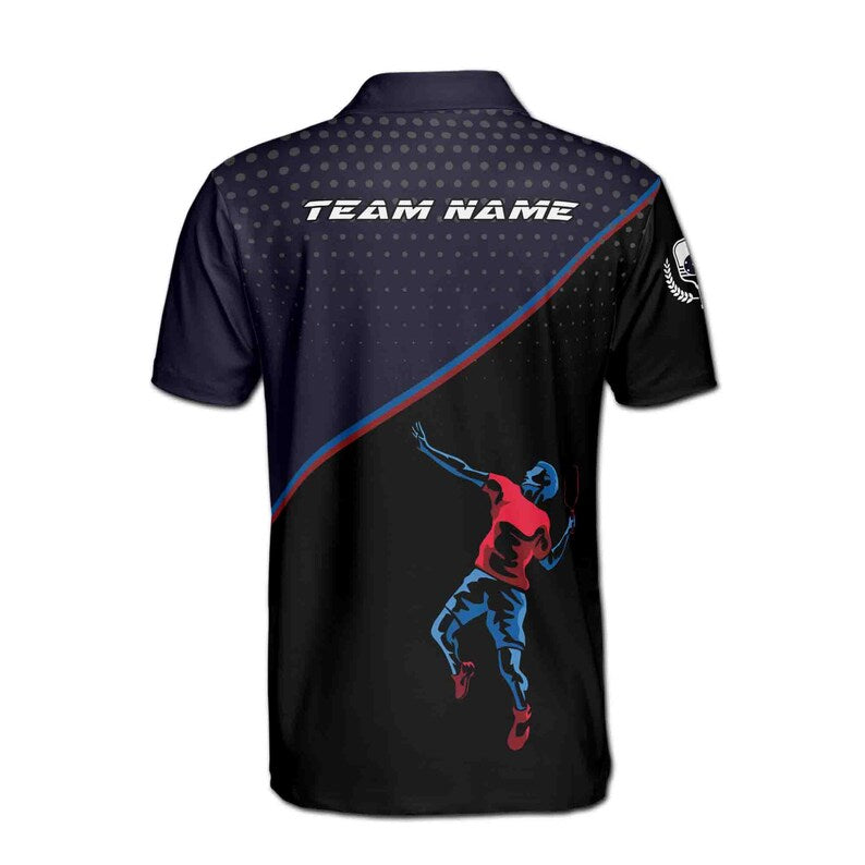 Customize Name Pickleball Paddle Player Dark Blue Black 3D Men's Polo Shirt