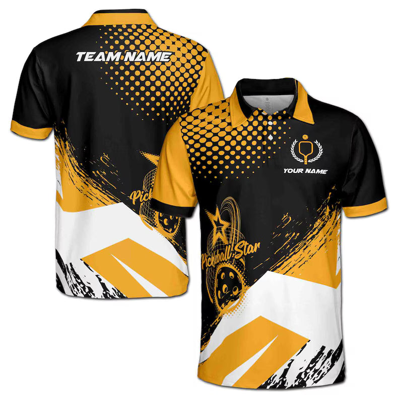 Customize Name Pickleball Pitchball Star Black 3D Men's Polo Shirt