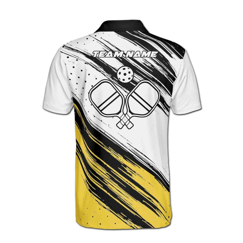 Customize Name Pickleball Paddle Splatter Star White 3D Men's Polo Shirt
