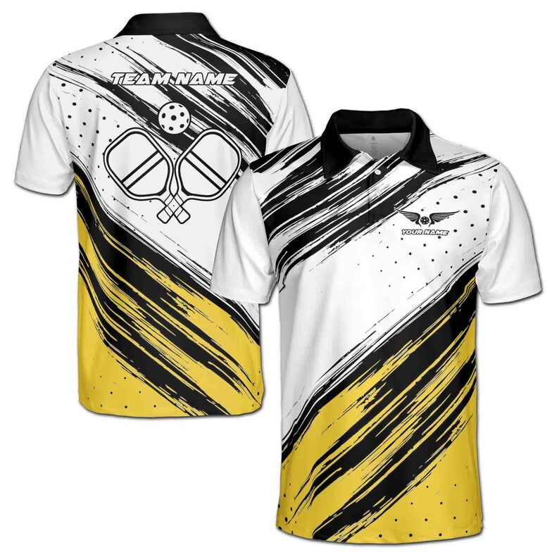 Customize Name Pickleball Paddle Splatter Star White 3D Men's Polo Shirt