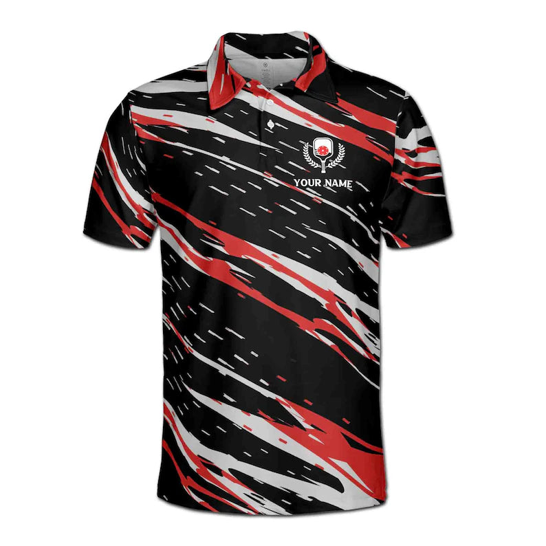 Customize Name Pickleball Paddle Olive Wreath Black White Red 3D Men's Polo Shirt