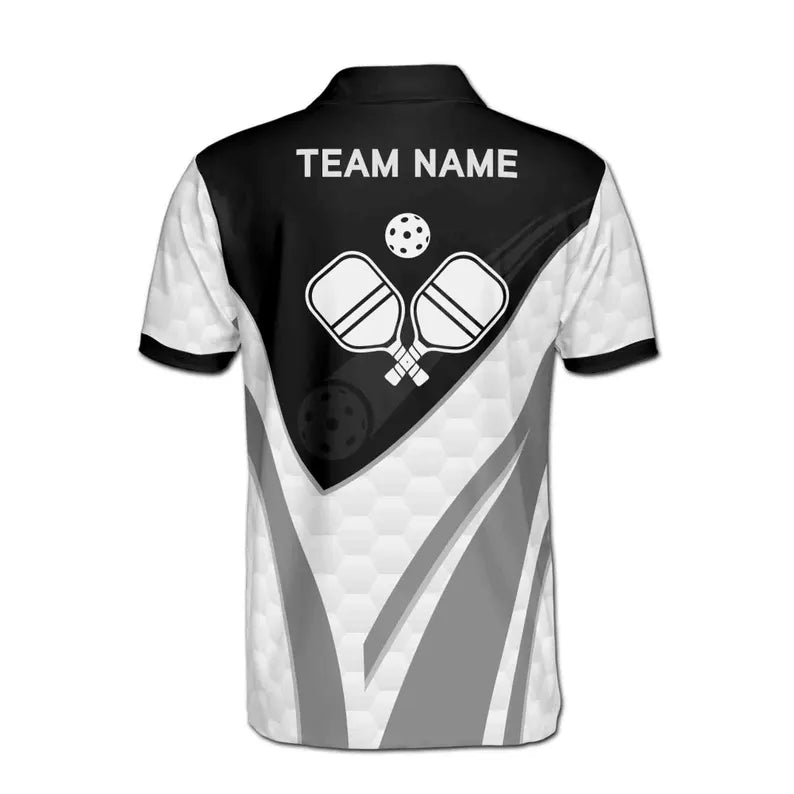 Customize Name Pickleball Paddle Flaming Black White 3D Men's Polo Shirt