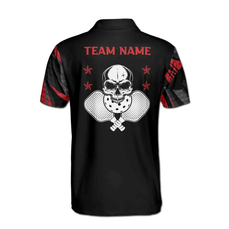 Customize Name Pickleball Paddle Skull Black 3D Men's Polo Shirt