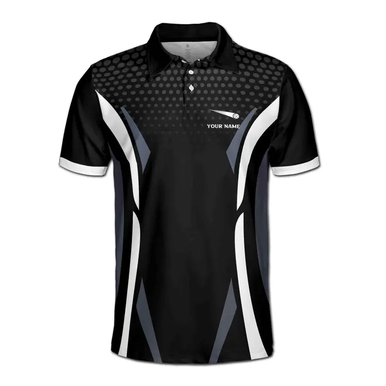 Customize Name Pickleball Paddle Sporty Pattern Black White 3D Men's Polo Shirt