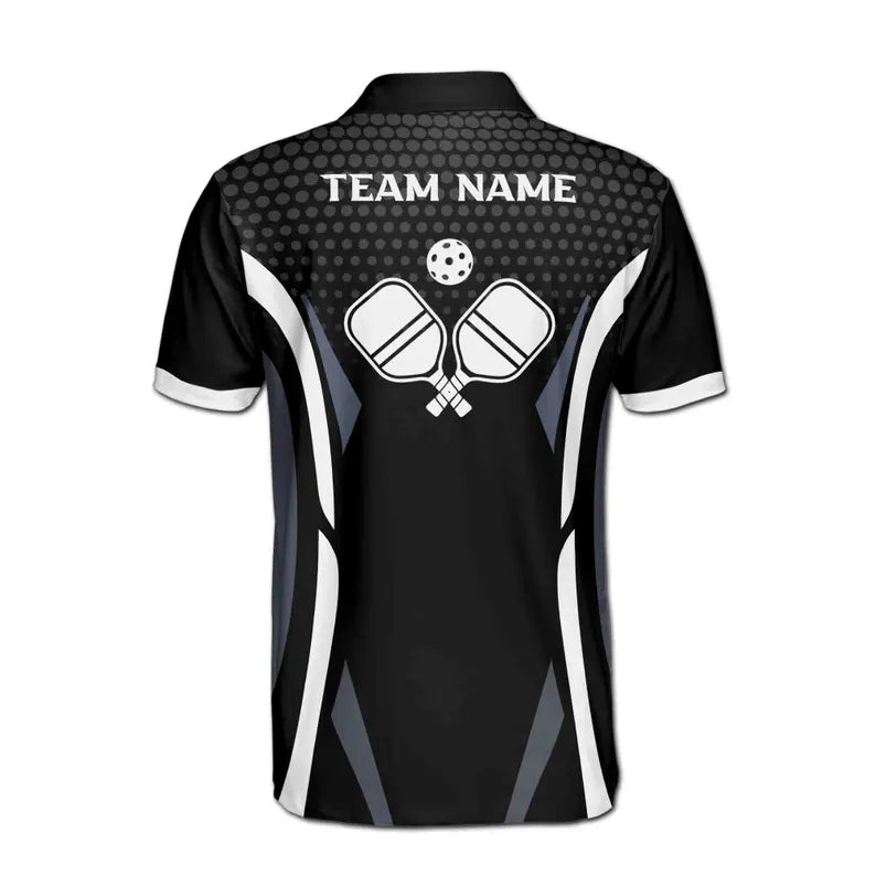 Customize Name Pickleball Paddle Sporty Pattern Black White 3D Men's Polo Shirt