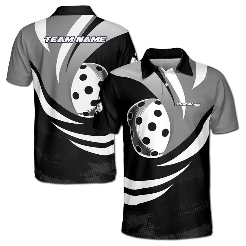 Customize Name Pickleball Paddle Twist Black White 3D Men's Polo Shirt
