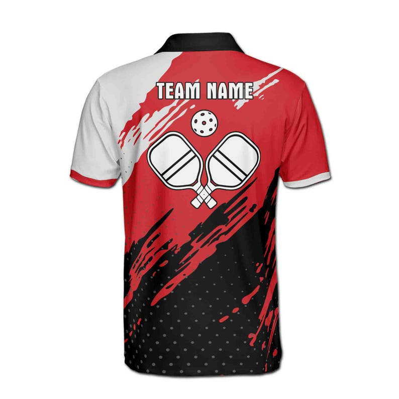 Name Pickleball Paddle Splash Red White Black 3D Polo Shirt Men