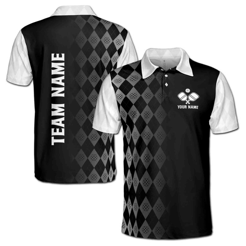 Customize Name Pickleball Paddle Fade Pattern Black and White 3D Polo Shirt Men