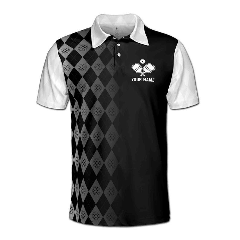 Customize Name Pickleball Paddle Fade Pattern Black and White 3D Polo Shirt Men