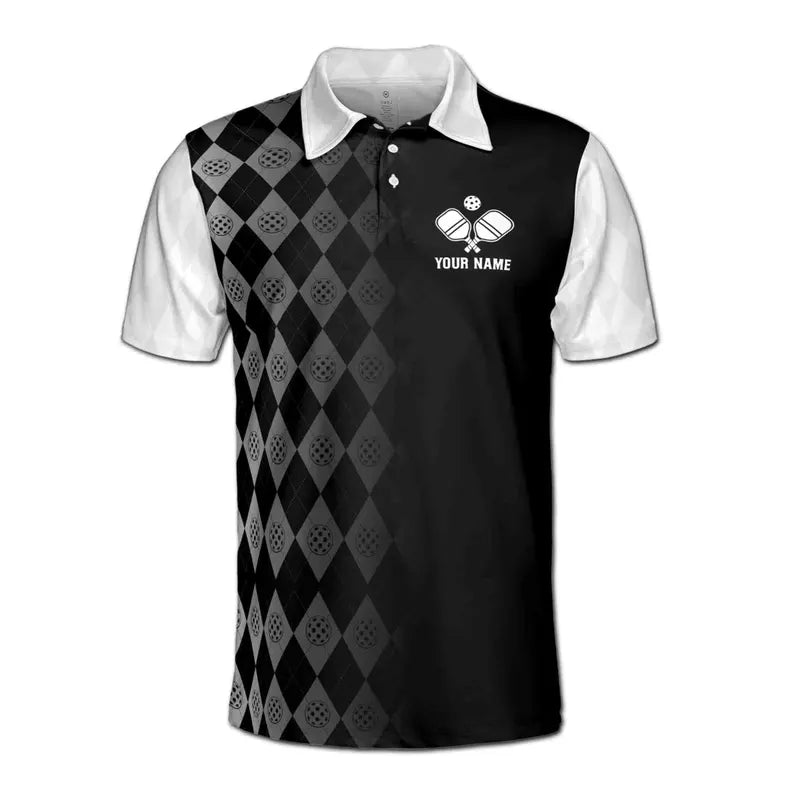 Customize Name Pickleball Olive Wreath Rug Pattern Black 3D Men's Polo Shirt