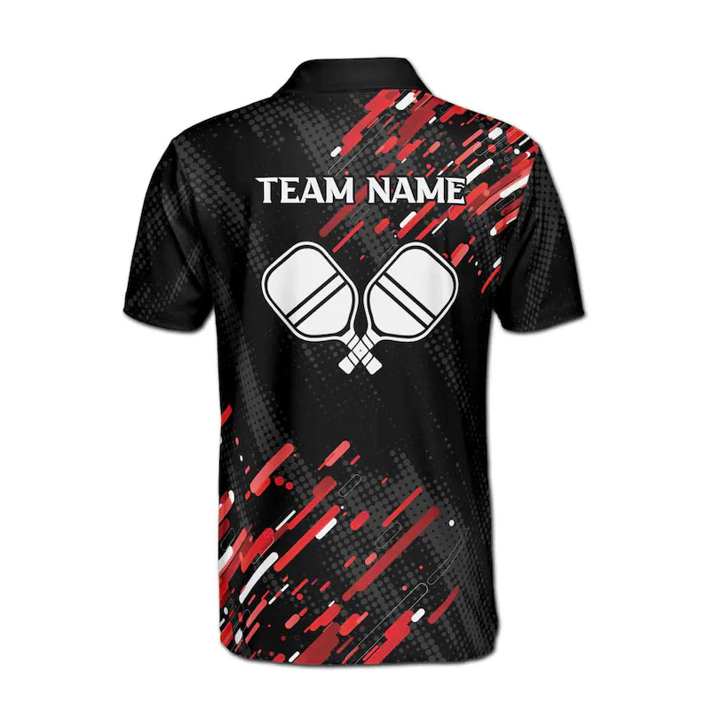 Customize Name Pickleball Paddle Black Red White 3D Men's Polo Shirt