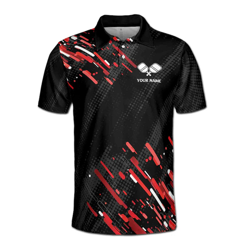 Customize Name Pickleball Paddle Black Red White 3D Men's Polo Shirt