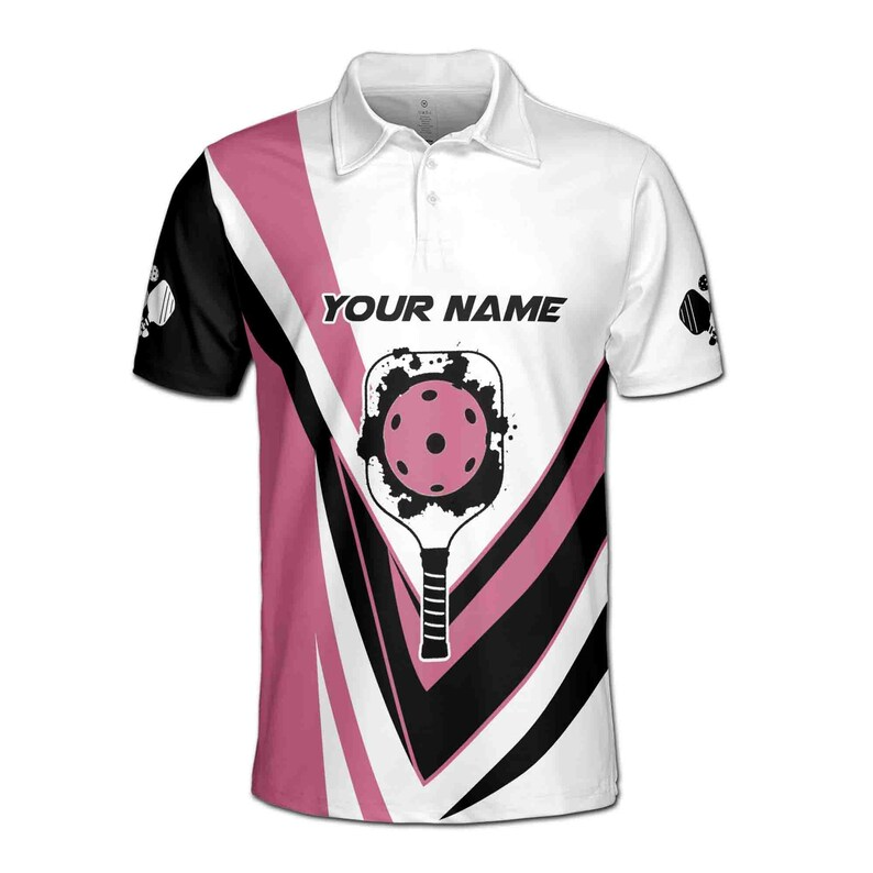 Customize Name Pickleball Paddle Player Black White Pink 3D Polo Shirt Men