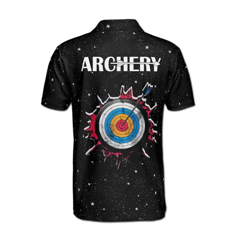 Customize Name Archery Starry Night Sky USA Flag Black 3D Men's Polo Shirt