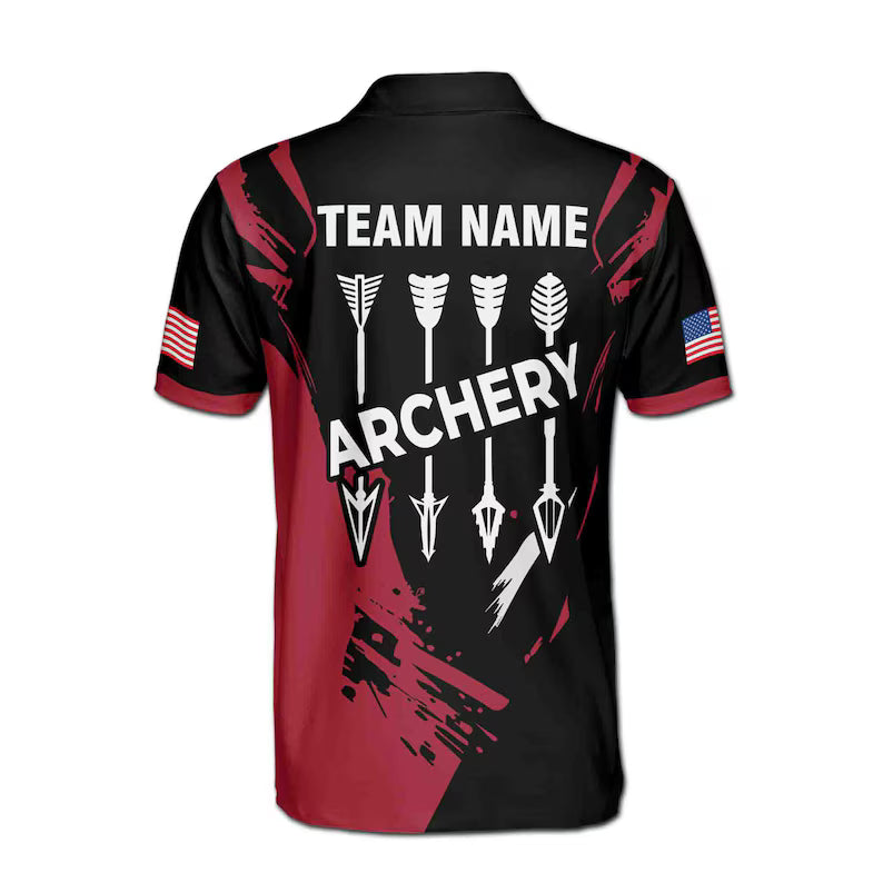 Customize Name Archery Native Archer USA Flag Black Red White 3D Men's Polo Shirt