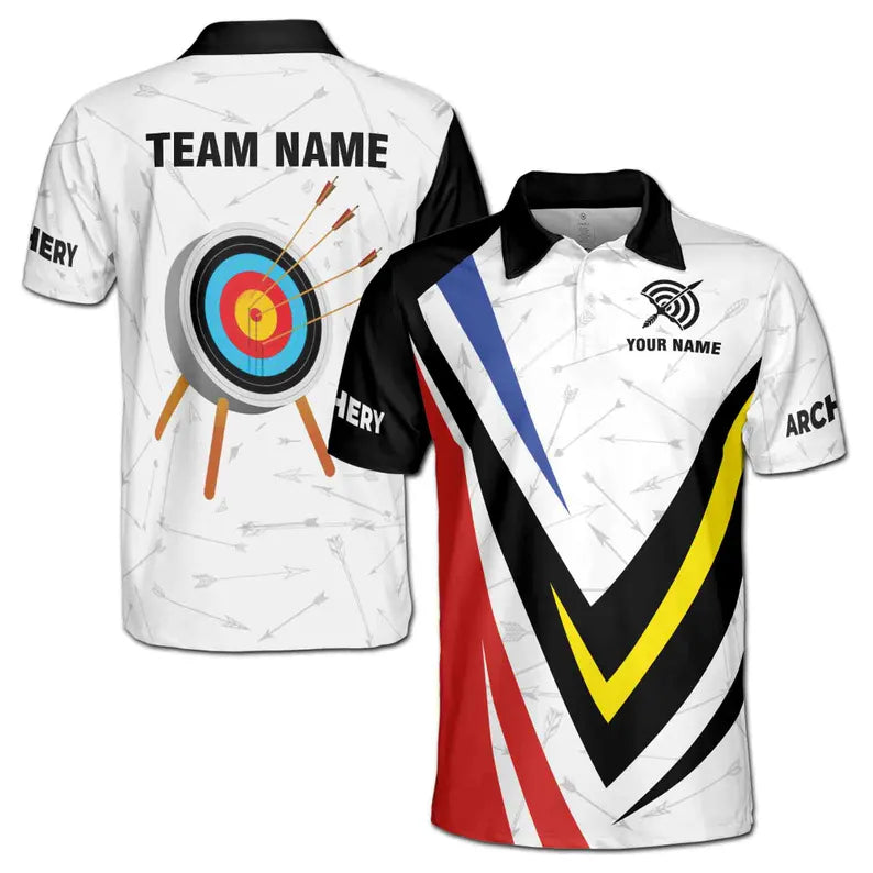Customize Name Archery Bow Board Arrow Pattern White 3D Men's Polo Shirt