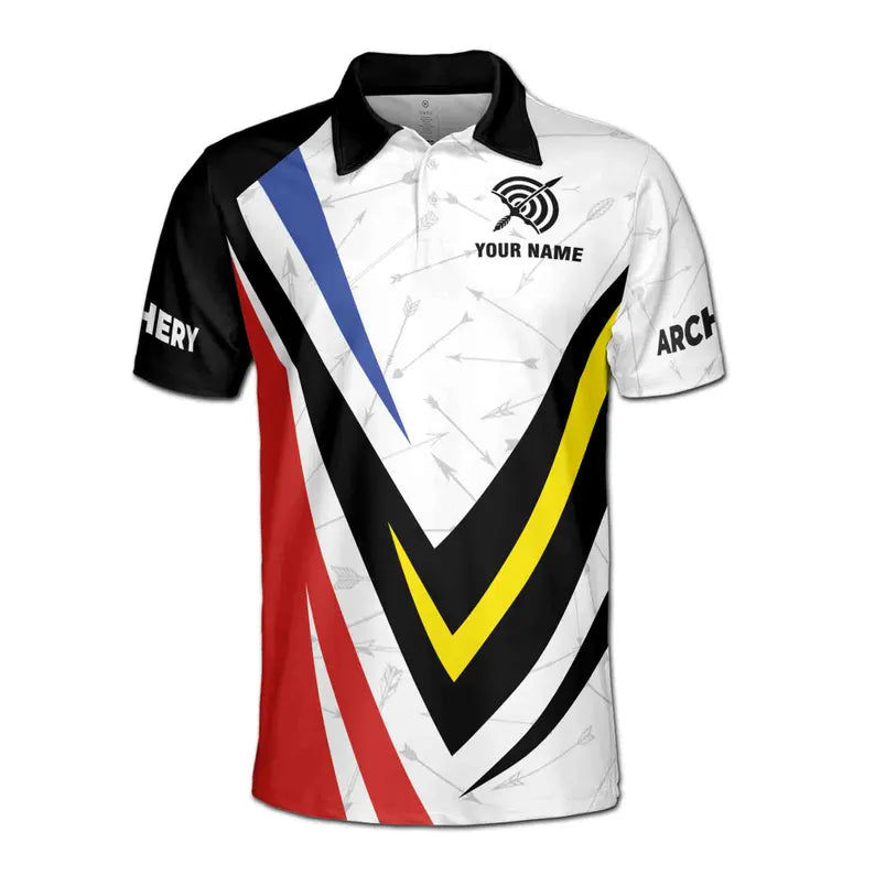 Customize Name Archery Bow Board Arrow Pattern White 3D Men's Polo Shirt
