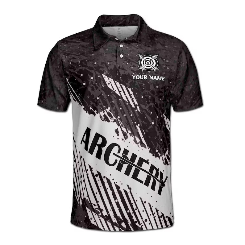 Customize Name Archery Arrow Board Snow Track Gray White 3D Men's Polo Shirt