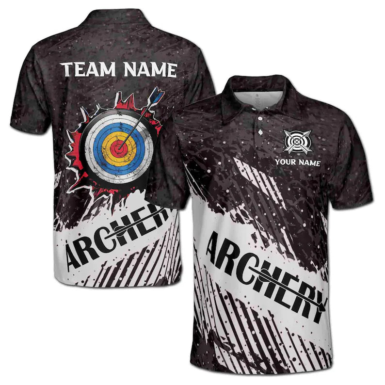 Customize Name Archery Arrow Board Snow Track Gray White 3D Men's Polo Shirt