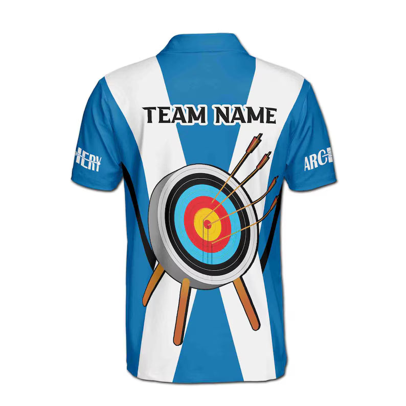 Customize Name Archery Arrow Board X-Cross Blue White 3D Men's Polo Shirt