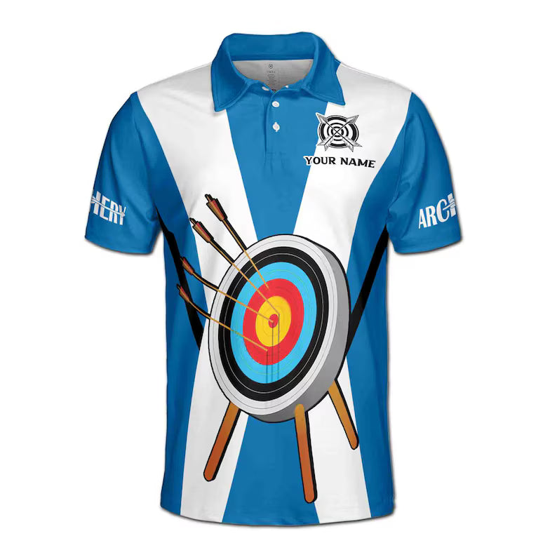 Customize Name Archery Arrow Board X-Cross Blue White 3D Men's Polo Shirt