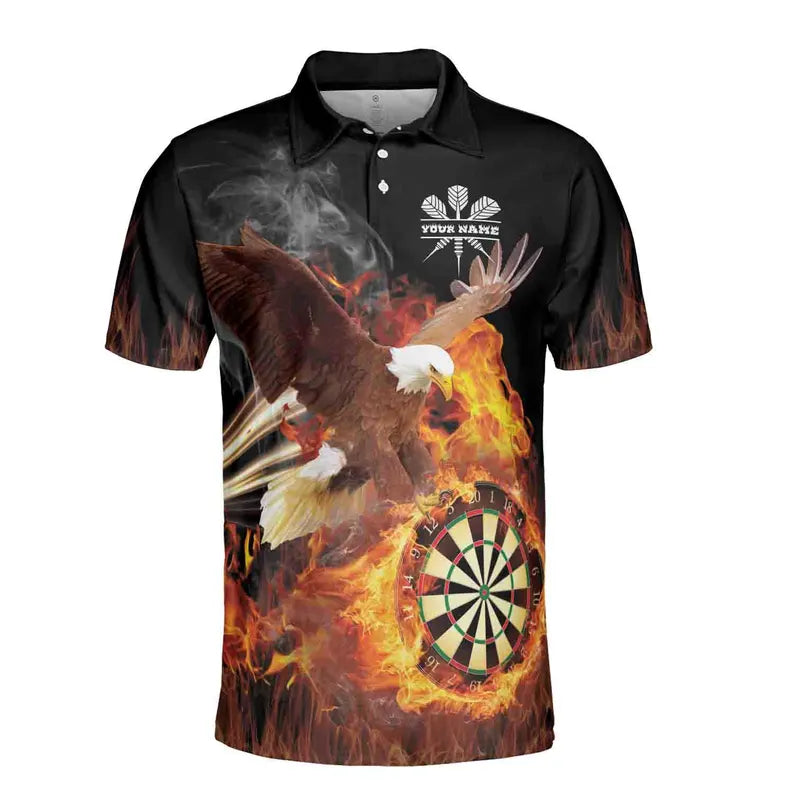 Customize Name Darts Board Flaming Eagle Black 3D Men's Polo Shirt