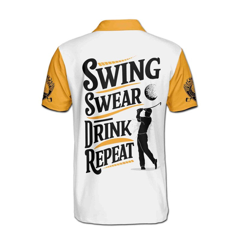 Custom Name Golf Polo Shirt Silhouette Beer Design Golf Player on Back Men's Polo
