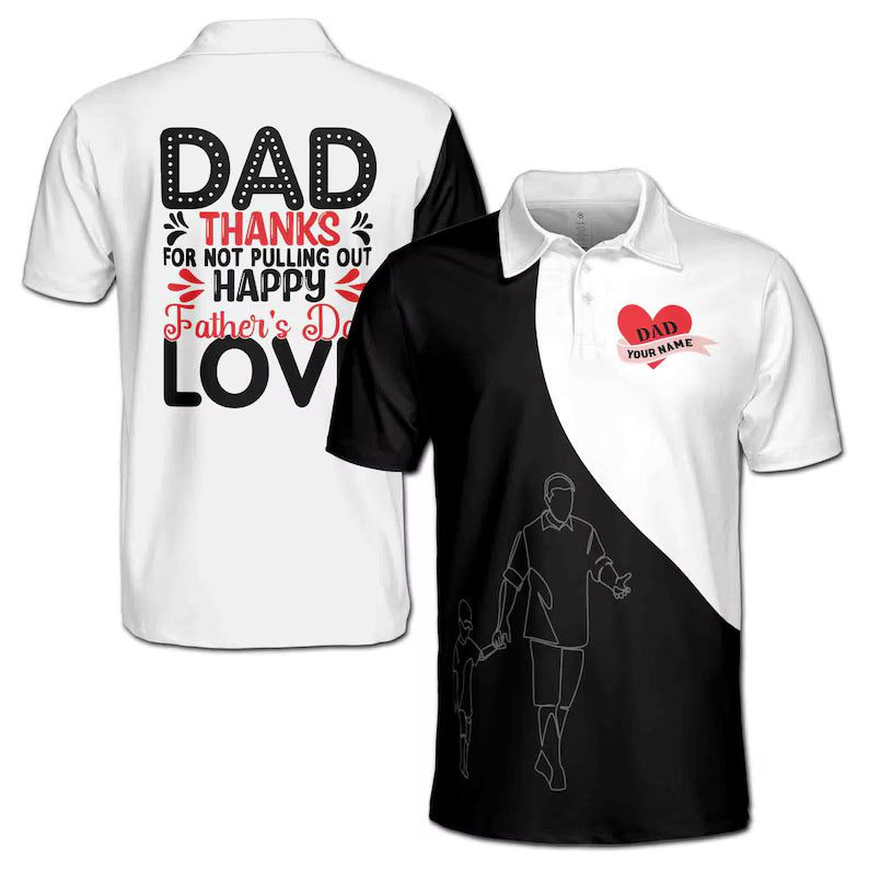 Customize Name Dad Thanks Humor Quote White 3D Men's Polo Shirt