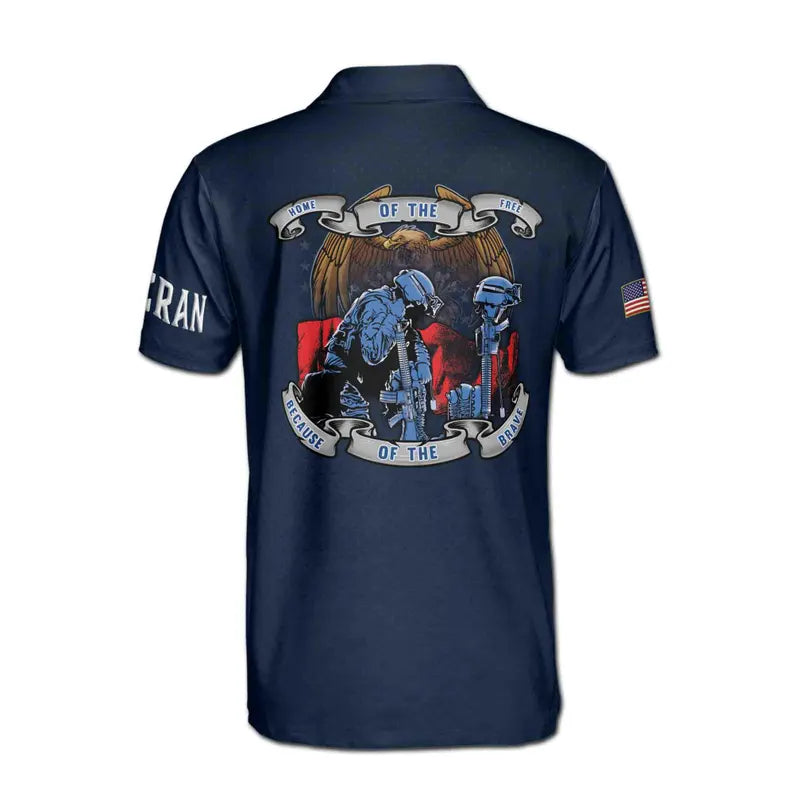 Custom Name Veteran Soldier Home of the Free Brave Design Men's Polo