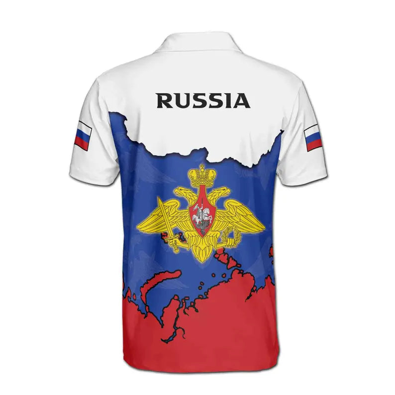 Customize Name Russia Flag Coat of Arms White Blue Red 3D Men's Polo Shirt