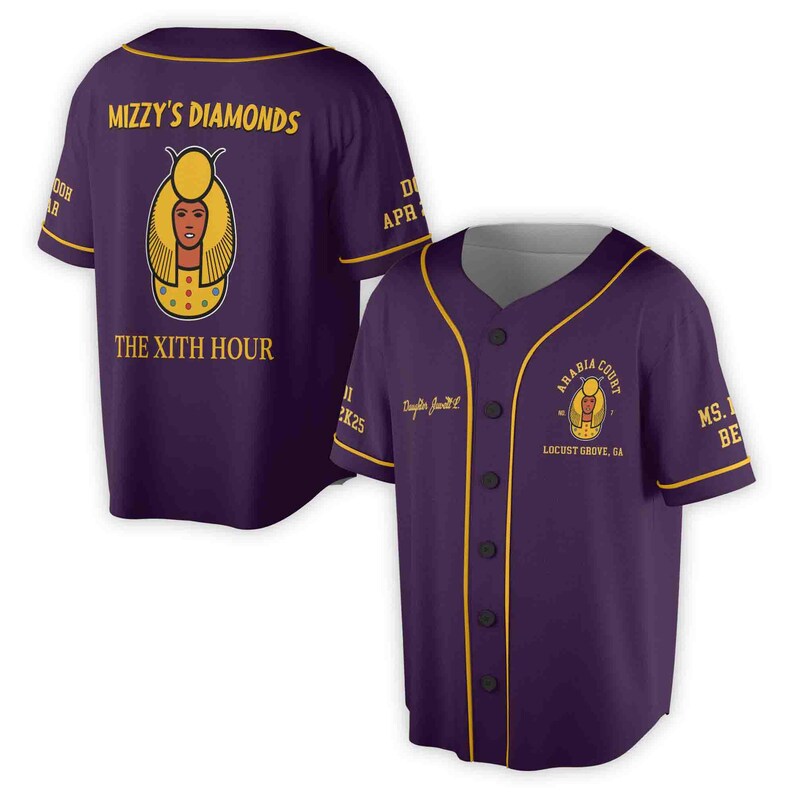 Egyptian Queen Baseball Jersey, Custom Name Number Shirt, Purple Gold Team Jersey, Personalized Baseball Shirt Unisex, 3D Baseball Jersey Shirt