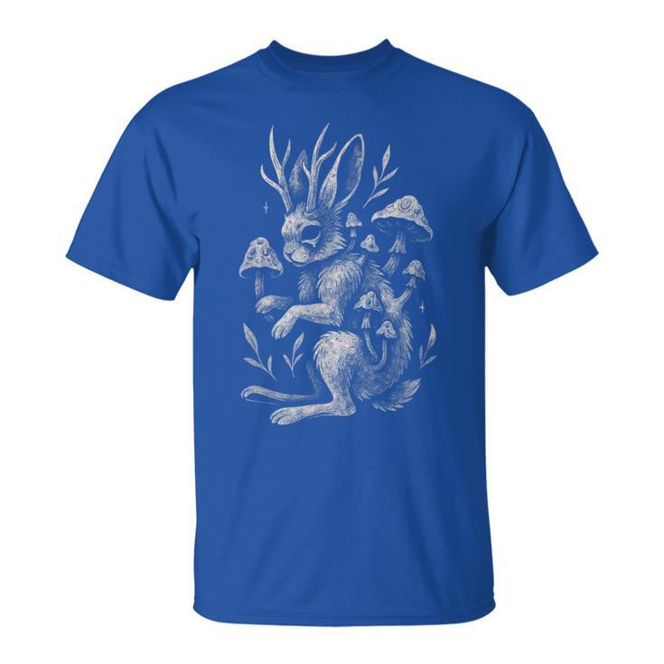 Jackalope Mushroom Bunny Rabbit Dark Fairycore Forest Horror T-Shirt