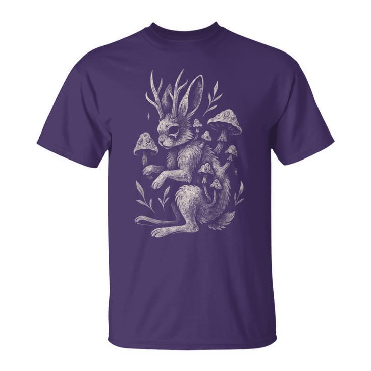Jackalope Mushroom Bunny Rabbit Dark Fairycore Forest Horror T-Shirt