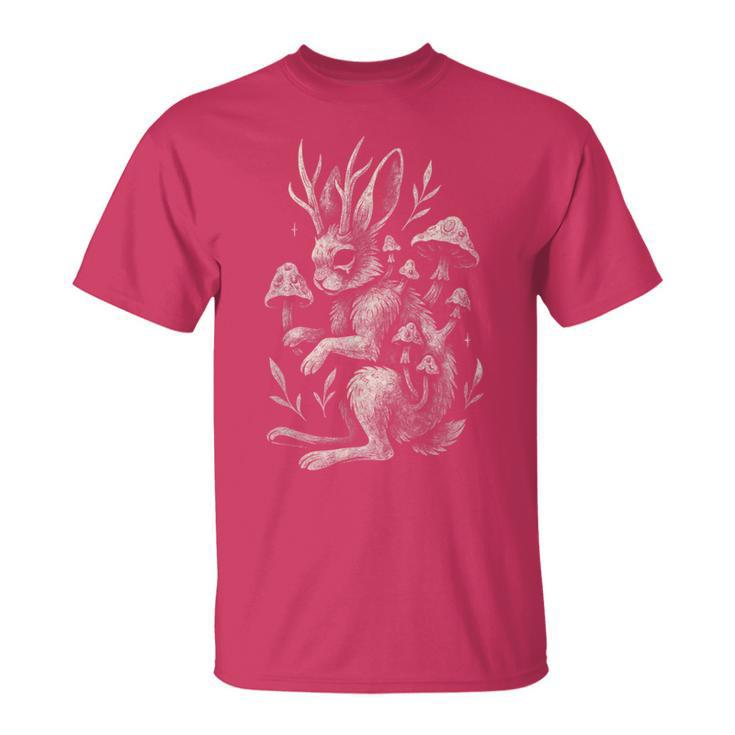 Jackalope Mushroom Bunny Rabbit Dark Fairycore Forest Horror T-Shirt