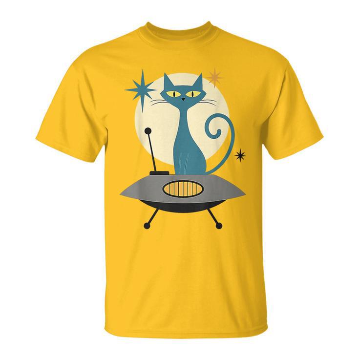 Mid Century Modern Ufo Cat Retro Futuristic T-Shirt