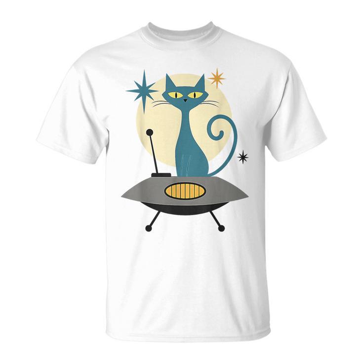 Mid Century Modern Ufo Cat Retro Futuristic T-Shirt